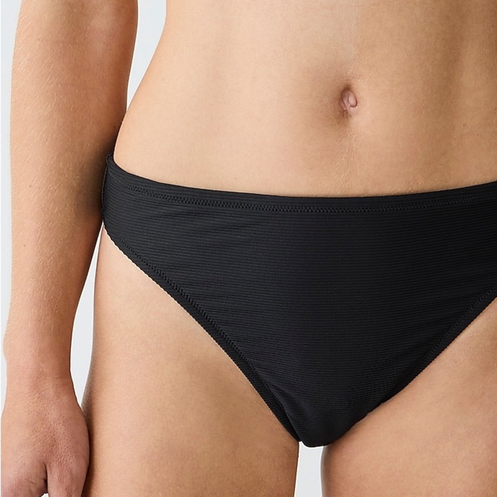 J Crew Ribbed High Rise Cheeky Bikini Swim Bottom Lined Black S (4-6) NWT